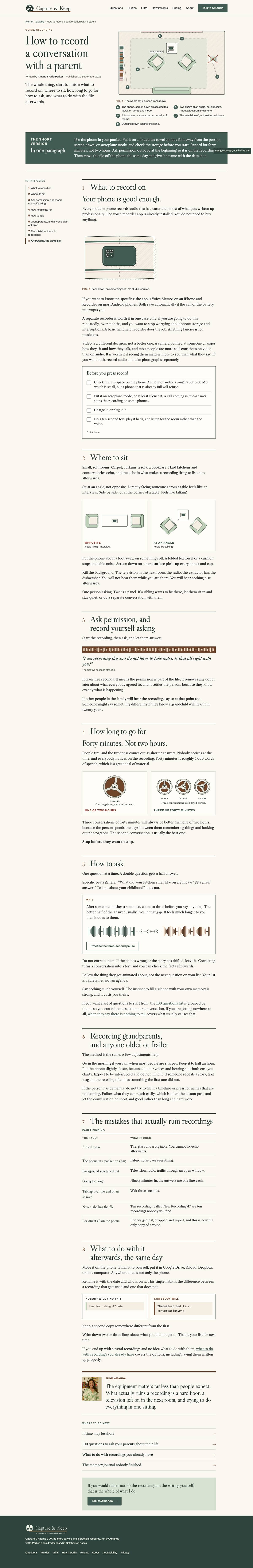 Inner page, desktop of Voices Through Time, full page